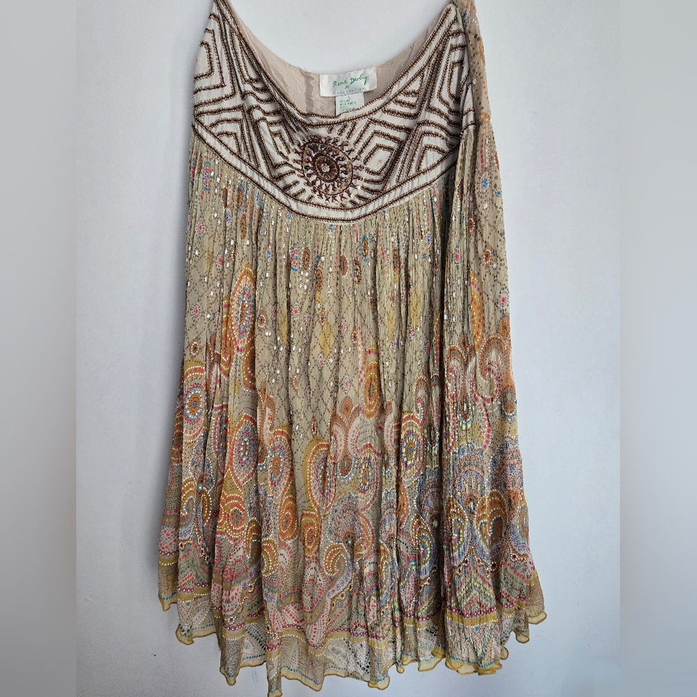 Vintage RENÉ DERHY Bohemian Patterned Rayon Midi Skirt